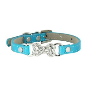 Cute Cat Traction Rope Crystal Diamond Bone Pet Collar (Option: Lake Water Blue-M)