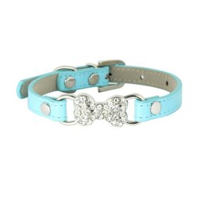 Cute Cat Traction Rope Crystal Diamond Bone Pet Collar (Option: Light Blue-M)