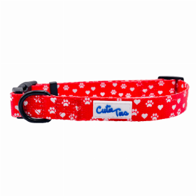 Cutie Ties Fun Design Dog Collar (Color: Paw Prints & Hearts Red, size: small)