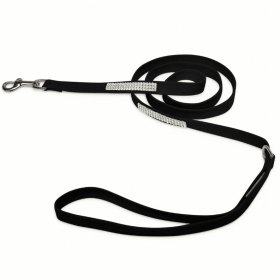 Susan Lanci Designs 3 Row Giltmore Crystals Leash (Color: Black, size: 4 ft)