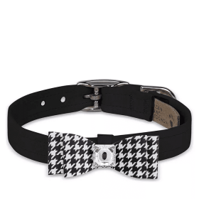 Susan Lanci Designs Black & White Houndstooth Big Bow Collar (Color: Black/Black & White Houndstooth, size: XS)