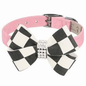 Susan Lanci Designs Windsor Check Nouveau Bow Collar (Color: Puppy Pink, size: large)