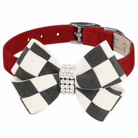 Susan Lanci Designs Windsor Check Nouveau Bow Collar (Color: Red, size: large)