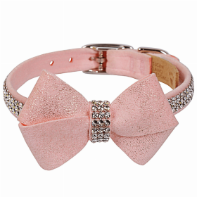 Susan Lanci Designs Puppy Pink Glitzerati Nouveau Bow 3 Row Giltmore Collar (Color: Puppy Pink, size: XS)