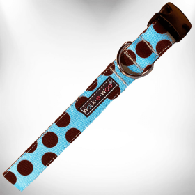 Polka Dot Dog Collars (Color: Brown Dot on Lt Blue, size: L 1" width fits 14-25" neck)