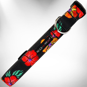 Nature-Lover Collars (Color: Flowers on Black, size: L 1" width fits 14-25" neck)