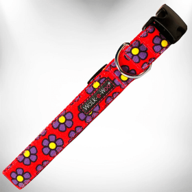 Flower Dog Collars (Color: Purple Daisies on Red, size: L 1" width fits 14-25" neck)