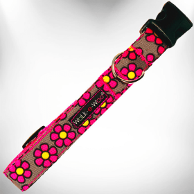 Flower Dog Collars (Color: Pink Daisies on Grey, size: L 1" width fits 14-25" neck)