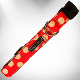 Polka Dot Dog Collars (Color: Tan Dot on Red, size: L 1" width fits 14-25" neck)