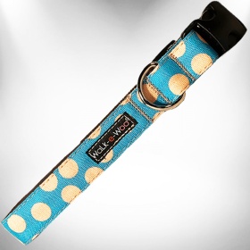 Polka Dot Dog - Tan Dots Collars (Color: Tan Dots on Turquoise, size: S 3/4" width fits 10-14" neck)