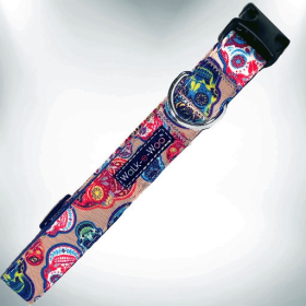 Tattoo Dog Collars (Color: Day of the Dead, size: S 3/4" width fits 10-14" neck)