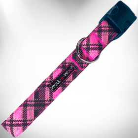 Plaid Dog Collars (Color: HOT PINK, size: S 3/4" width fits 10-14" neck)