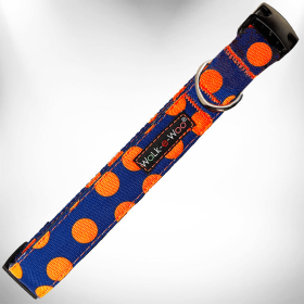 Polka Dot Dog Collars (Color: Orange Dot on Blue, size: XL 1.5" wide fits 18-28" neck)