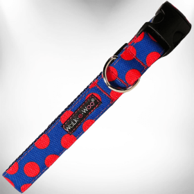 Polka Dot Dog Collars (Color: Red Dot on Blue, size: XL 1.5" wide fits 18-28" neck)