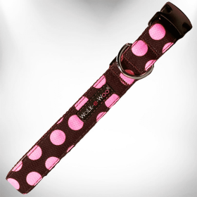 Polka Dot Dog Collars (Color: Pink Dot on Brown, size: XS 5/8" width fits 8-12" neck)