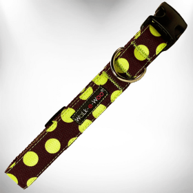 Polka Dot Dog Collars (Color: Green Dot on Brown, size: XS 5/8" width fits 8-12" neck)