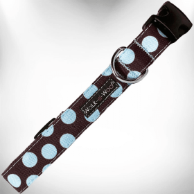 Polka Dot Dog Collars (Color: Blue Dot on Brown, size: XS 5/8" width fits 8-12" neck)