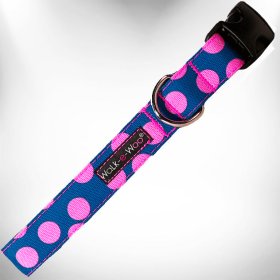 Polka Dot Dog Collars (Color: Pink Dot on Blue, size: XS 5/8" width fits 8-12" neck)