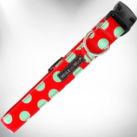 Polka Dot Dog Collars (Color: Mint Green Dot on Red, size: XS 5/8" width fits 8-12" neck)