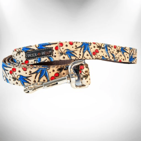 Tattoo Dog Leads (Color: Bluebird & Cherries, size: REGULAR Lead 1" width- 5' length)