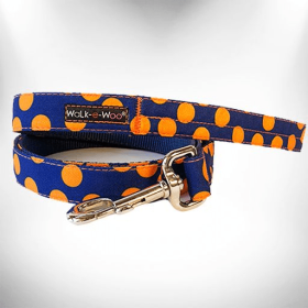 Polka Dot Dog Leads (Color: Orange Dot on Blue, size: REGULAR Lead 1" width- 5' length)