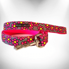 Flower Dog Leads (Color: Pink Daisies on Grey, size: REGULAR Lead 1" width- 5' length)