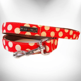 Polka Dot Dog - Tan Dots Leads (Color: Tan Dots on Red, size: REGULAR Lead 1" width- 5' length)