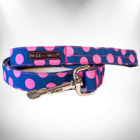 Polka Dot Dog Leads (Color: Pink Dot on Blue, size: THIN Lead 5/8" width- 5' length)