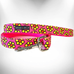 Flower Dog Leads (Color: Yellow Daisies on Pink, size: THIN Lead 5/8" width- 5' length)