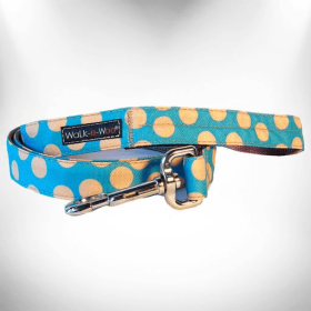 Polka Dot Dog - Tan Dots Leads (Color: Tan Dots on Turquoise, size: THIN Lead 5/8" width- 5' length)