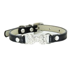 Cute Cat Traction Rope Crystal Diamond Bone Pet Collar (Option: Black-S)