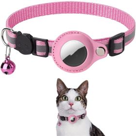 Pet Collar With Bell Airtag Reflective Collar (Color: pink)