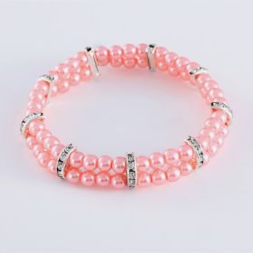 Pet Supplies Two Row Pearl Necklace With Elastic (Option: Pink-S)