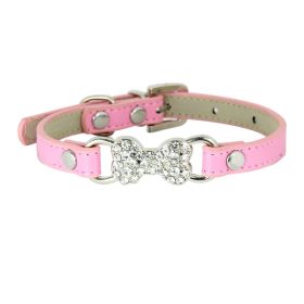 Cute Cat Traction Rope Crystal Diamond Bone Pet Collar (Option: Pink-S)