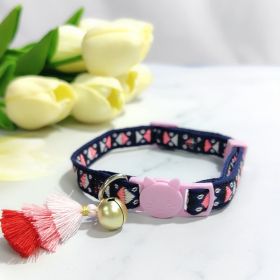 Anti-suffocation Safety Buckle Cat Collar Tassel Bell Adjustable Anchor Chain Rope (Option: 6 Cherry Blossom-22cmor30cm)