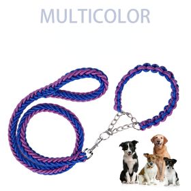 Eight-strand nylon braided dog collar leash dog chain impact blasting chain pet leash (Specification (L * W): XL, colour: blue and purple)