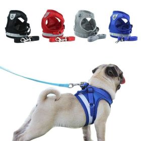 Summer Strap-style Dog Leash Adjustable Reflective Vest Walking Lead for Puppy Polyester Mesh Harness Small Dog Collars (Color: gray, size: M)