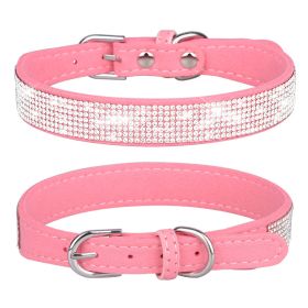 Pet Collar Shiny Artificial Rhinestone Dog Collar For Puppy And Cat; Microfiber Cat Collar (Color: pink, size: S)