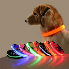 Glow-In-The-Dark Pet Collar For Dog & Cat; LED Dog Collar For Night Walking; USB charging (Color: pink, size: L)