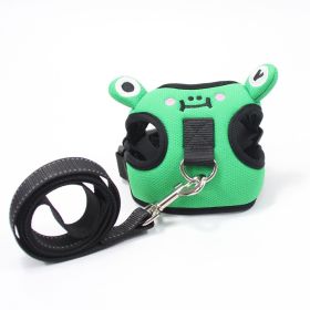 dog harness set; with leas frog leash pet mesh breathable small dog chest back retractable dog leash pet harness (Specification (L * W): M, colour: Green frog)