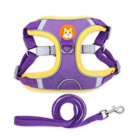 dog Harnesses and dog leash set; Pet Chest Strap Vest Dog Strap Small Dog Rope Wholesale Reflective Dog Towing Rope (Specification (L * W): L, colour: purple)