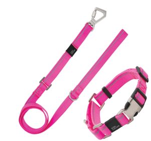 Pet Life 'Advent' Outdoor Series 3M Reflective 2-in-1 Durable Martingale Training Dog Leash and Collar (Color: pink, size: medium)